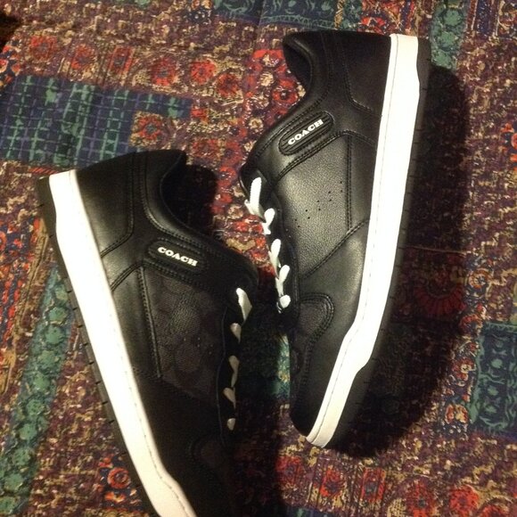 Coach men's Signature Black Leather & Coated Canvas Sneakers - 11.5D- New in Box - Picture 1 of 9